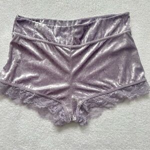 Lavender Lace Trim Velvet Shorts